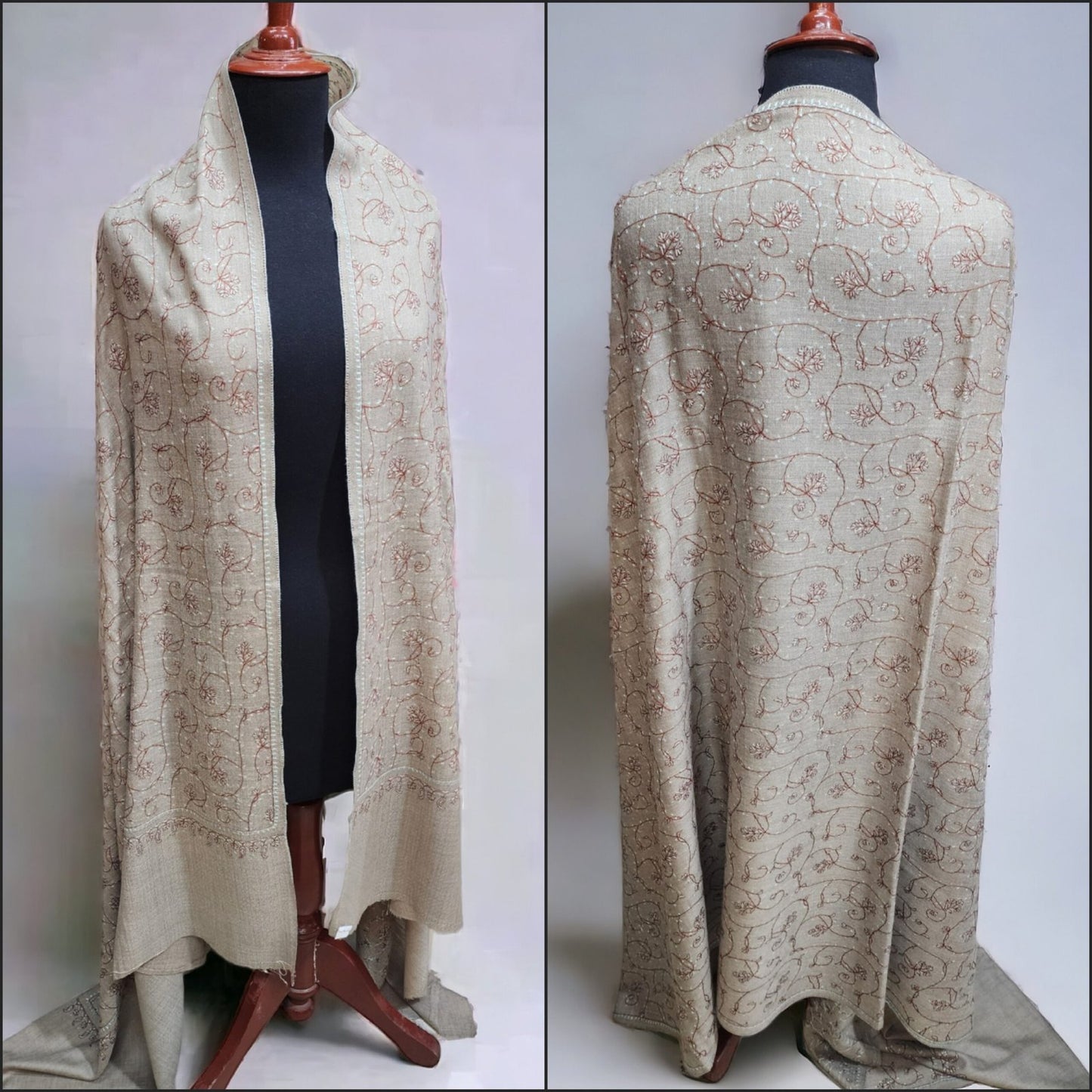 Sozni Work Pure Pashmina (Toosh) Shawl Beautiful Handmade in Kashmir