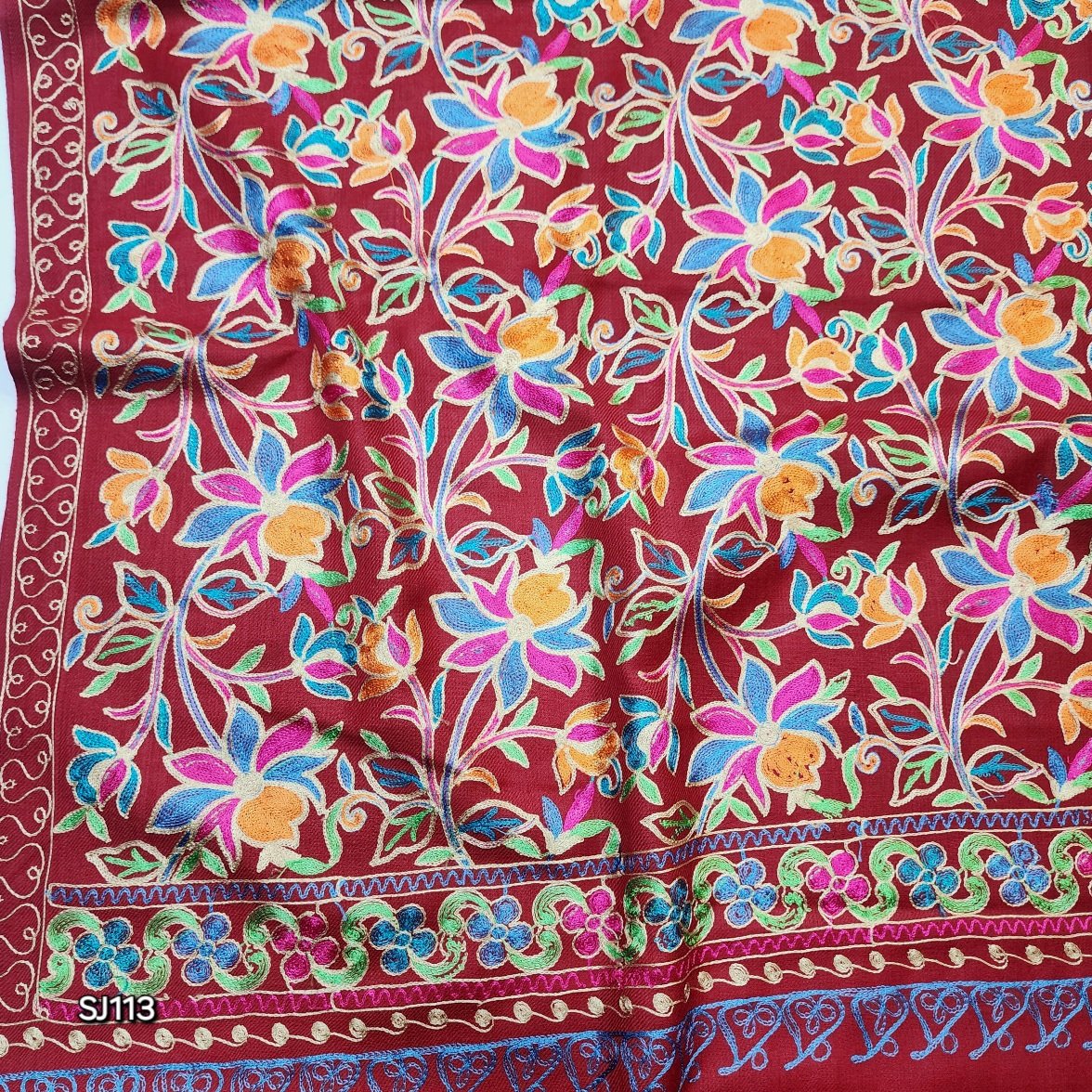 Gulabkar Pashmina Shawl Full Embroidered Kashmir Work Multi Embroidery Perfect Gift