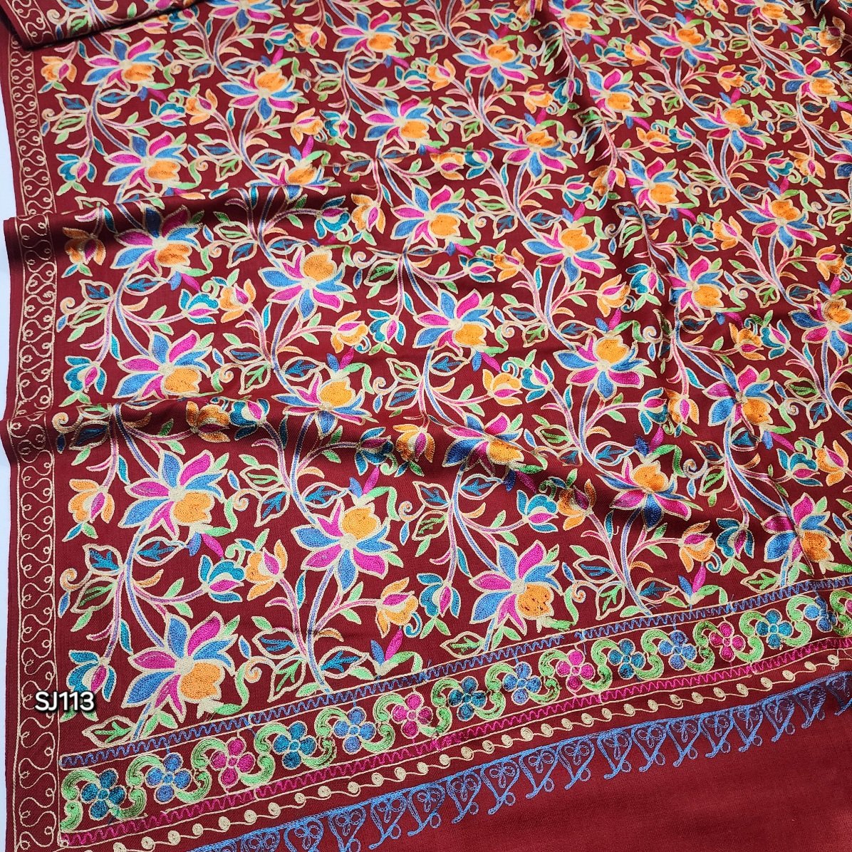 Gulabkar Pashmina Shawl Full Embroidered Kashmir Work Multi Embroidery Perfect Gift