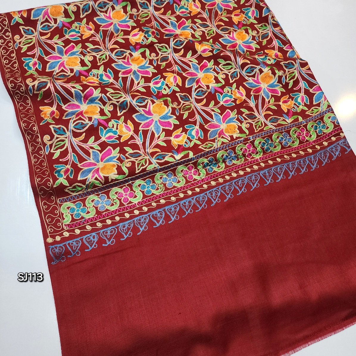 Gulabkar Pashmina Shawl Full Embroidered Kashmir Work Multi Embroidery Perfect Gift