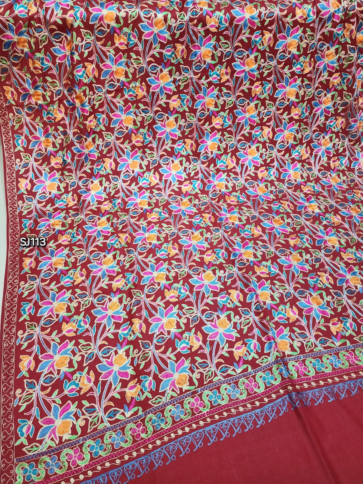 Gulabkar Pashmina Shawl Full Embroidered Kashmir Work Multi Embroidery Perfect Gift