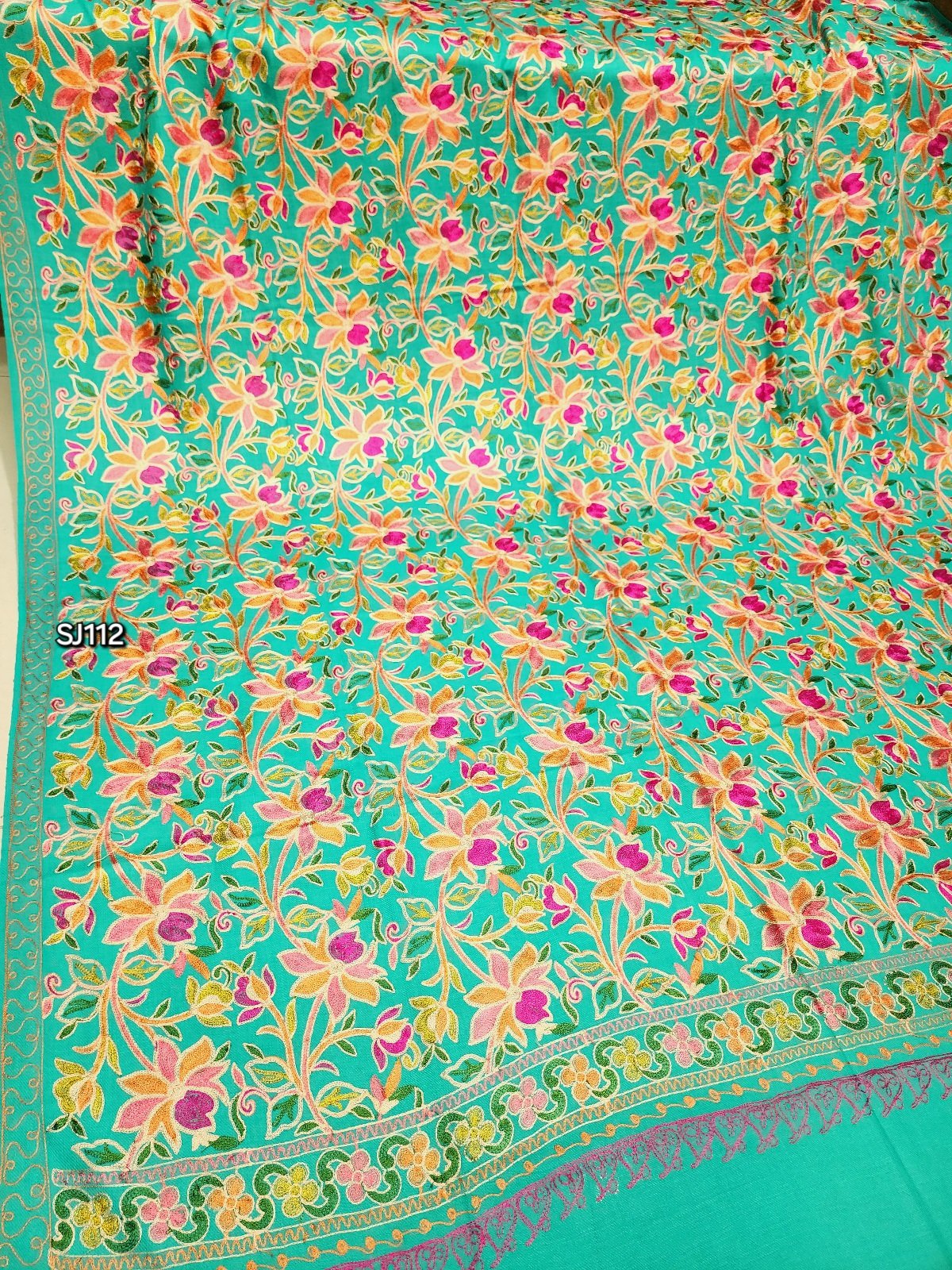 Gulabkar Pashmina Shawl Full Embroidered Kashmir Work Multi Embroidery Perfect Gift