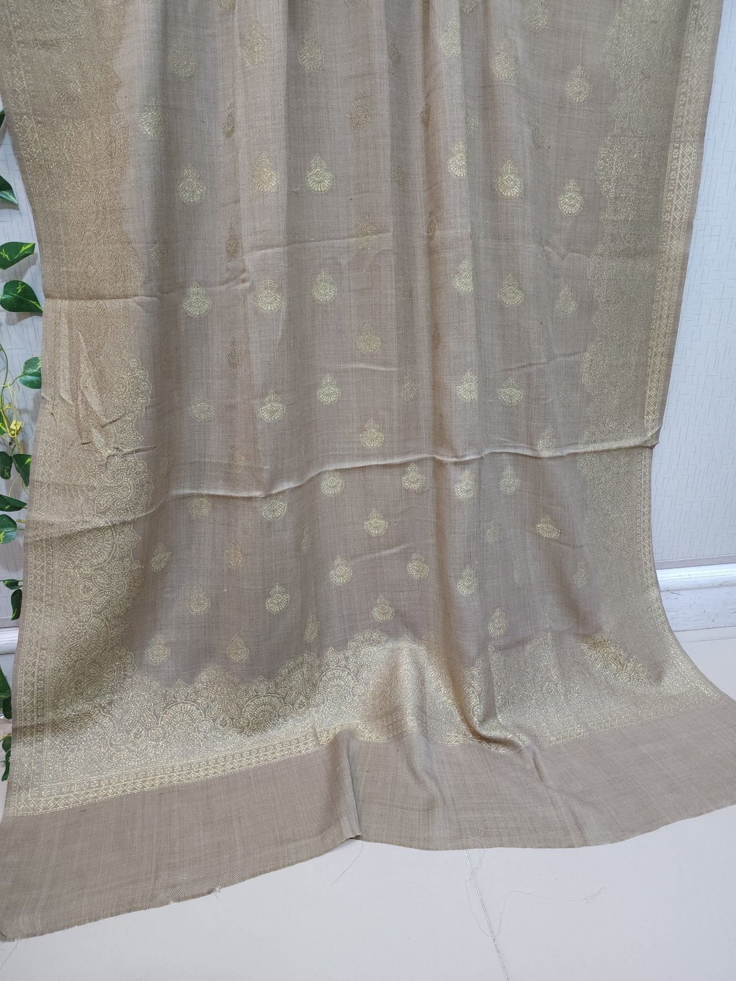 Pashmina Shawl | 4 Side Zari Work in Self Golden Soft Pashmina Beautiful Article Gift Item