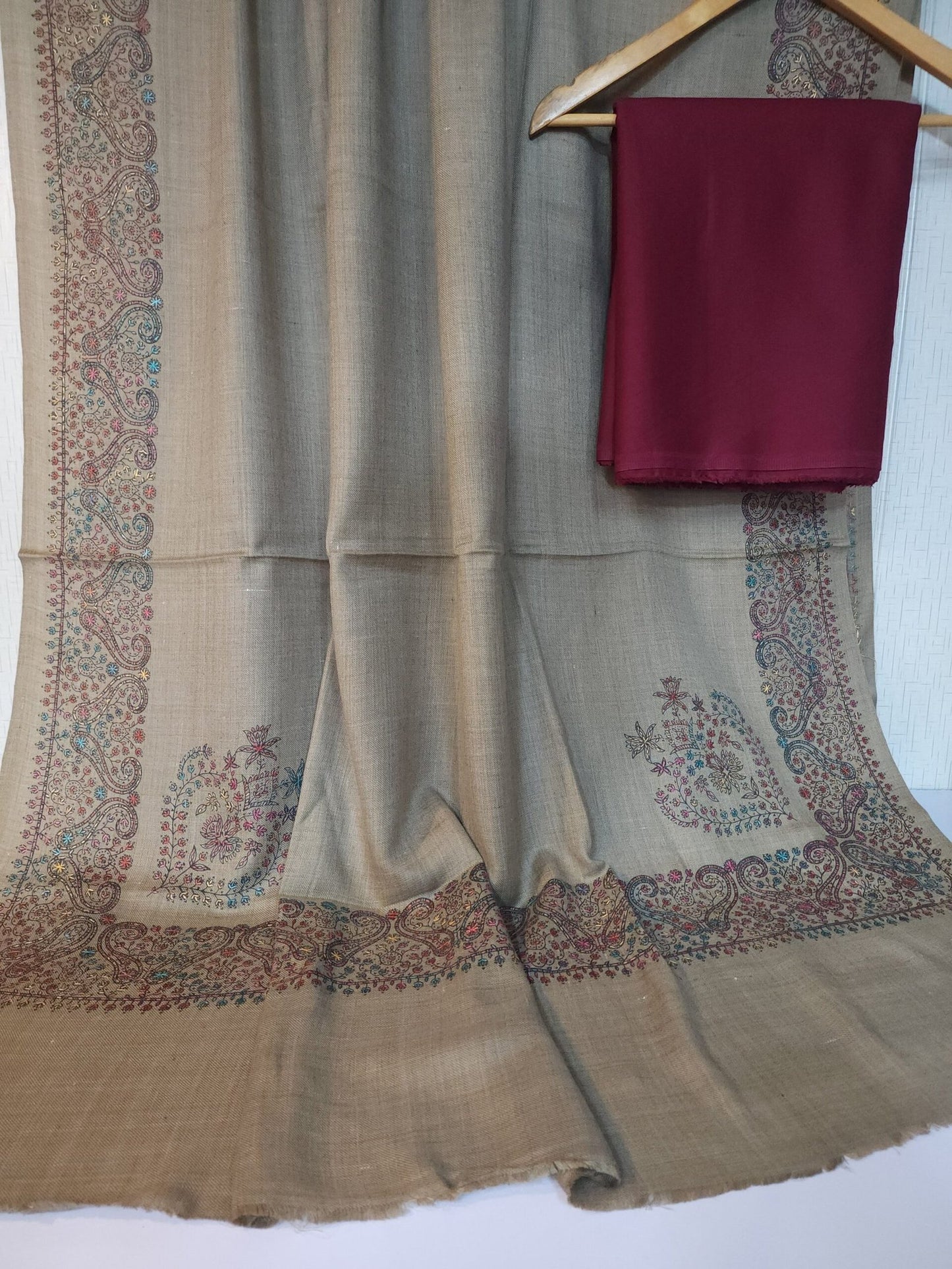 3 Piece Suit | Plain Marina Suit With Pashmina Embroidered Shawl Perfect Matching Gift