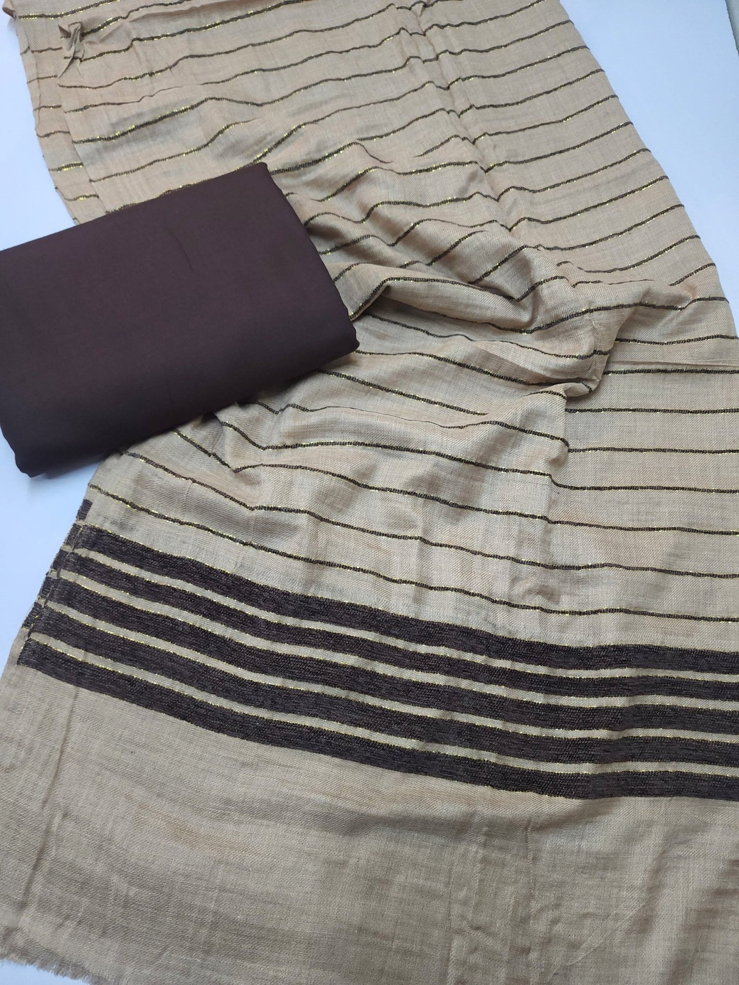 3 Piece Suit | Plain Marina Suit With Pashmina Velvet Lining Shawl Perfect Gift Great Price | Brown