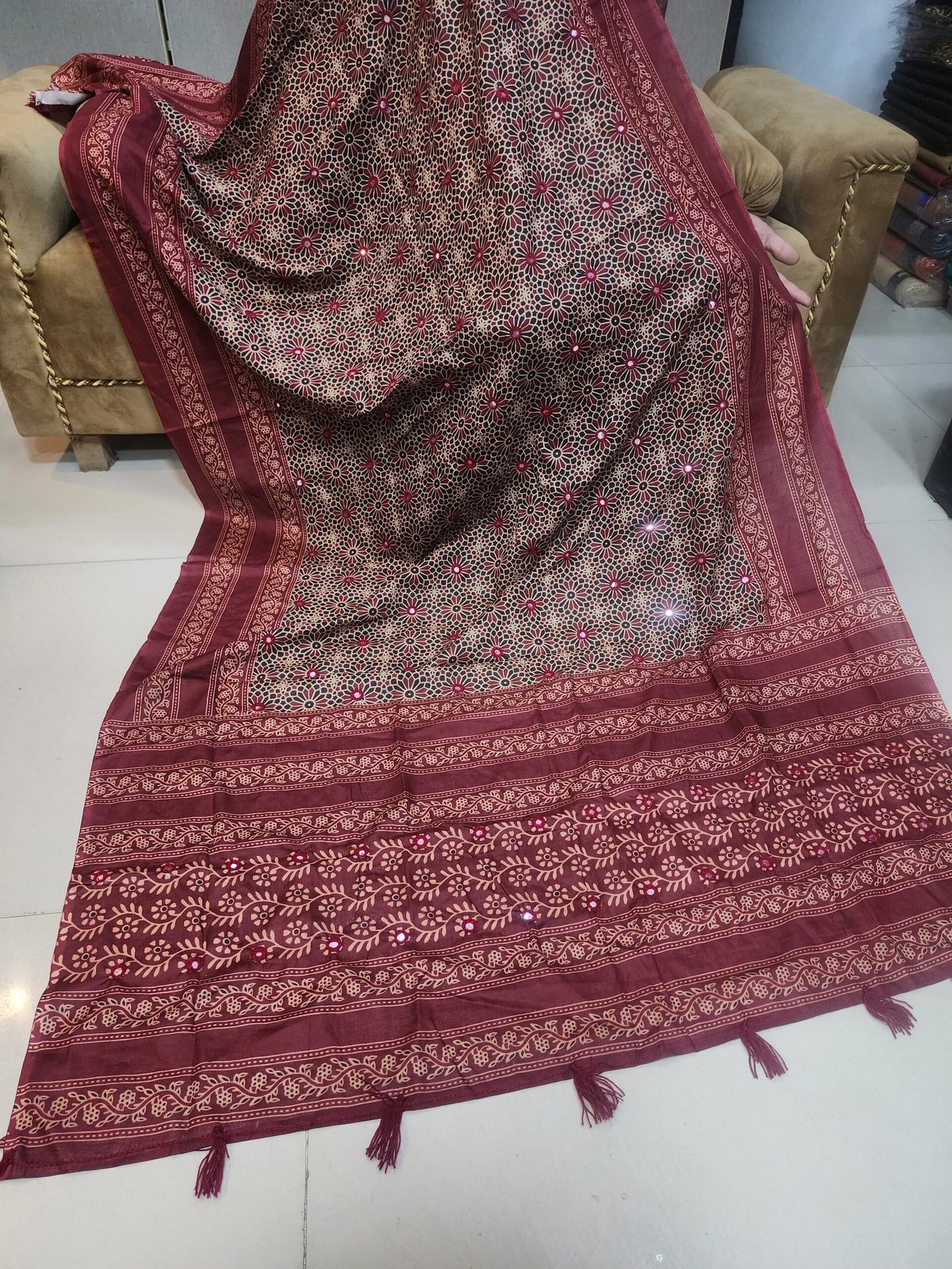 Ajrak Lawn Handmade Embroidered Dupatta