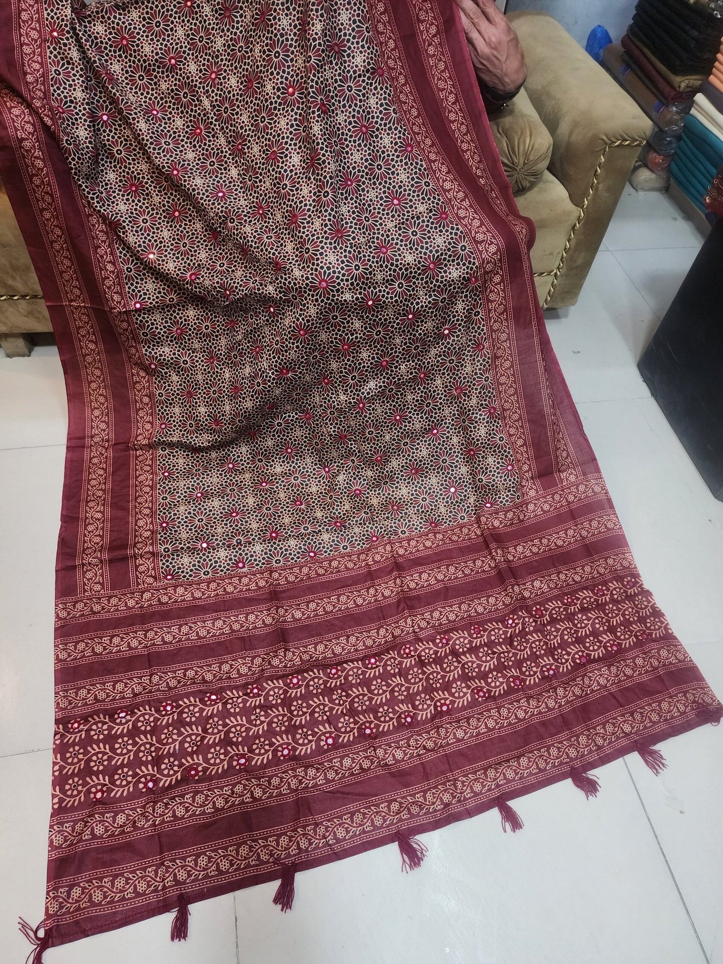 Ajrak Lawn Handmade Embroidered Dupatta