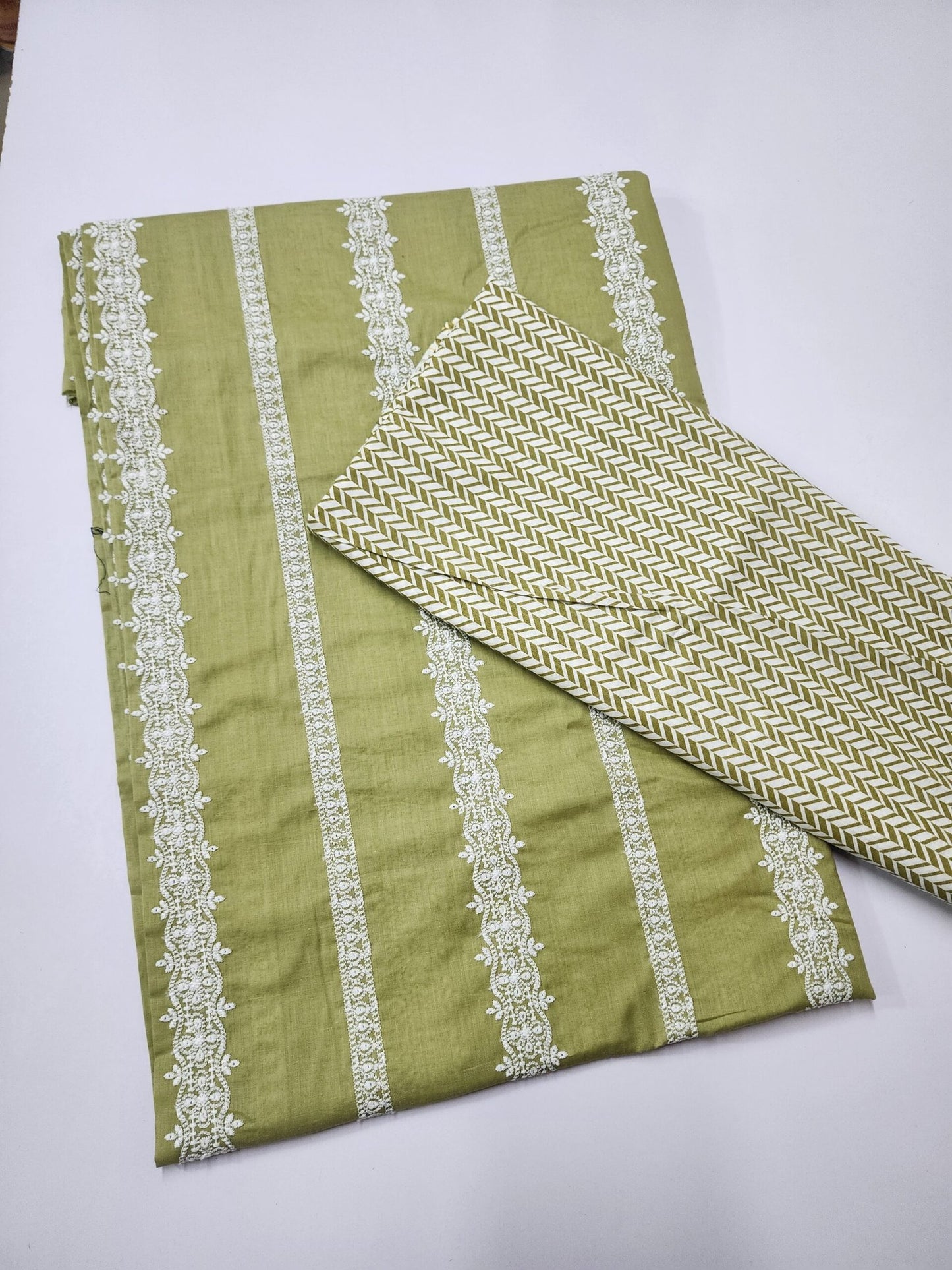 Chikankari Lawn 2 Piece Suit Lining Design | Pista Green