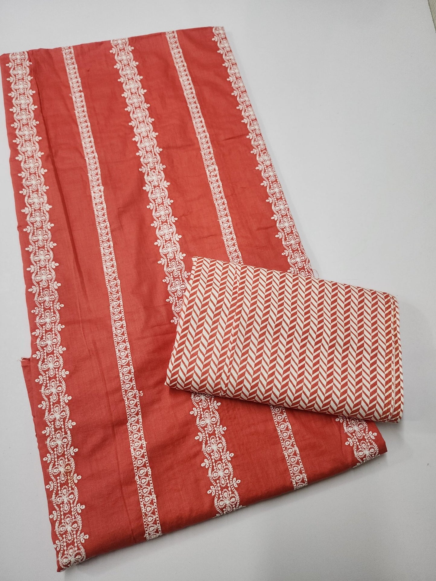Chikankari Lawn 2 Piece Suit Lining Design | Carrot Pink