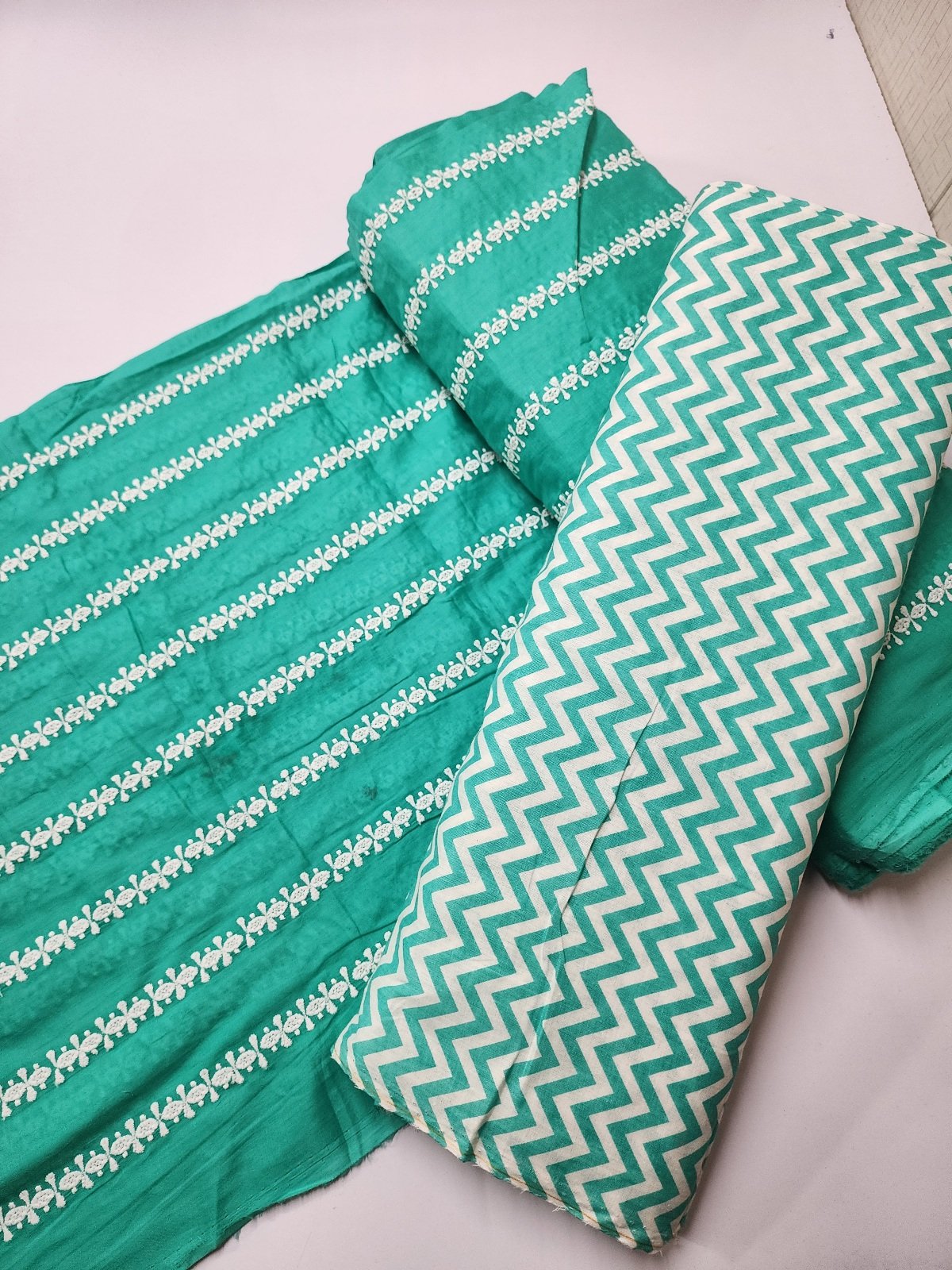 Chikankari Lawn 2 Piece Suit Lining Design | Sea Green