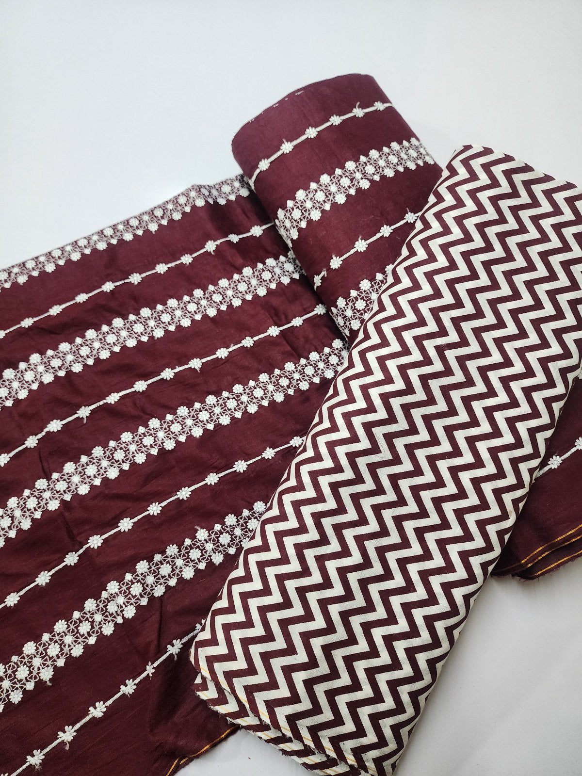 Chikankari Lawn 2 Piece Suit Lining Design | Maroon