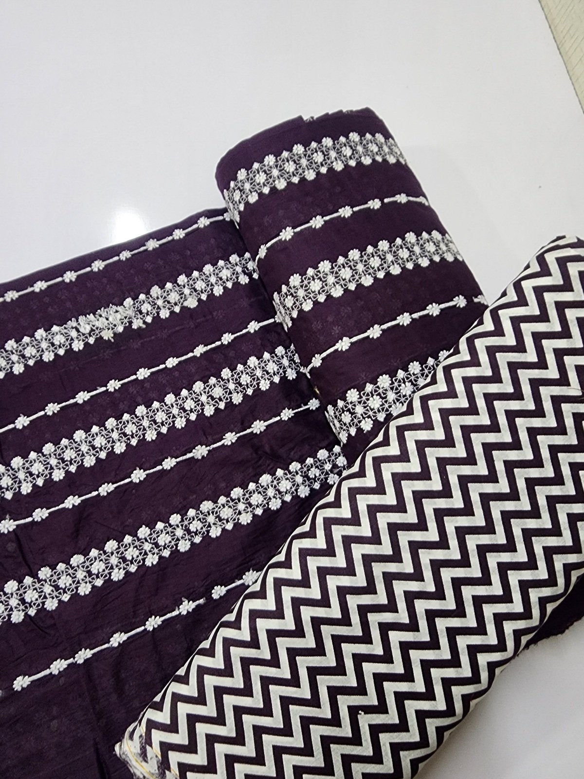 Chikankari Lawn 2 Piece Suit Lining Design | Dark Purple