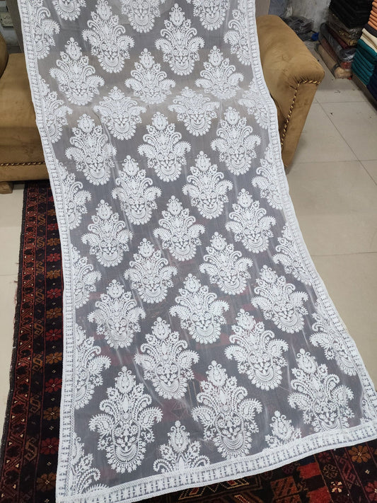 Crinkle Chiffon Embroidered Dupatta | White