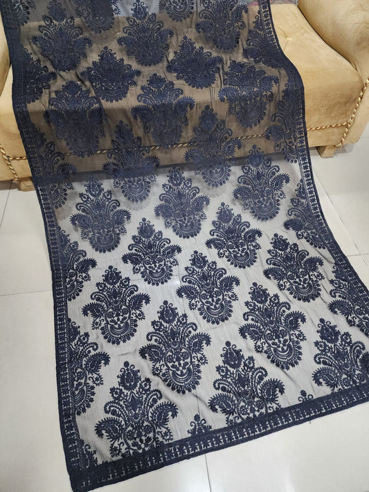 Crinkle Chiffon Embroidered Dupatta | Black