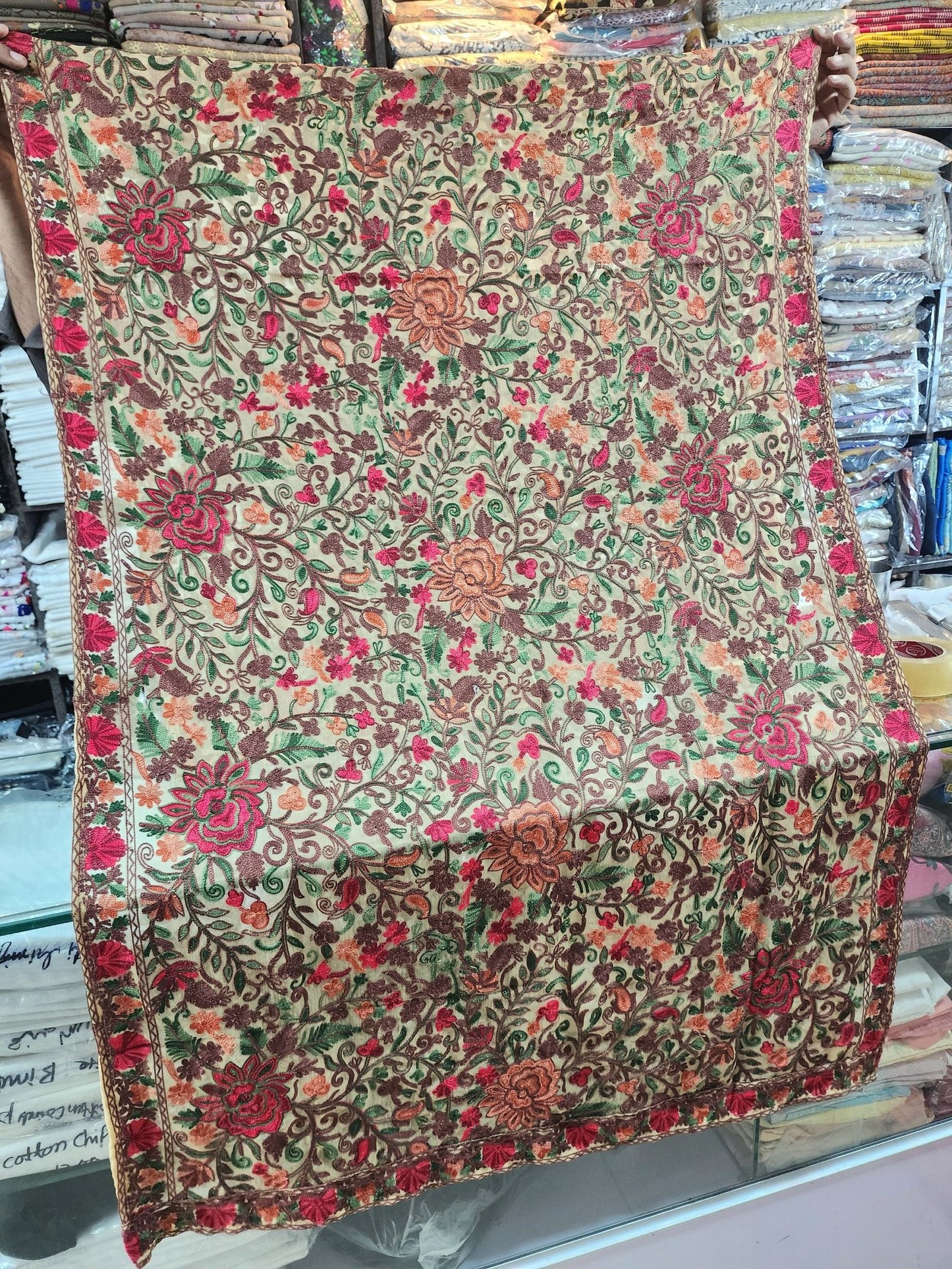 Crinkle Chiffon Aari Embroidered Dupatta Multi Color | Skin
