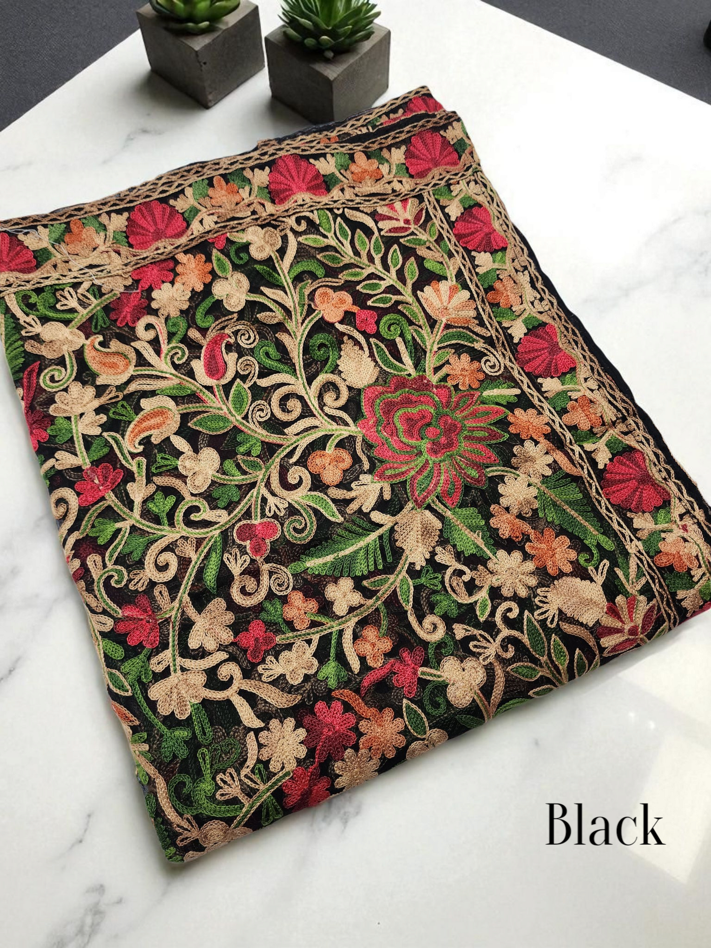 Crinkle Chiffon Aari Embroidered Dupatta Multi Color | Black