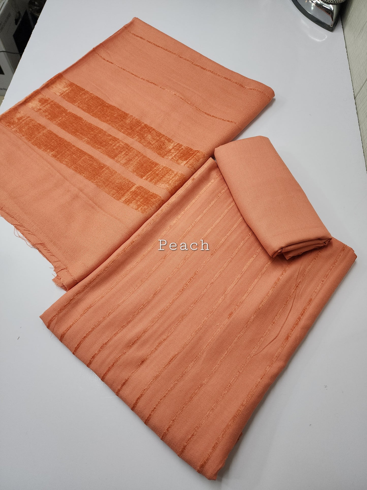 3 Piece Suit | Velvet Lining Marina Suit Allover With Shawl | New Arrival Beautiful Gift | Peach