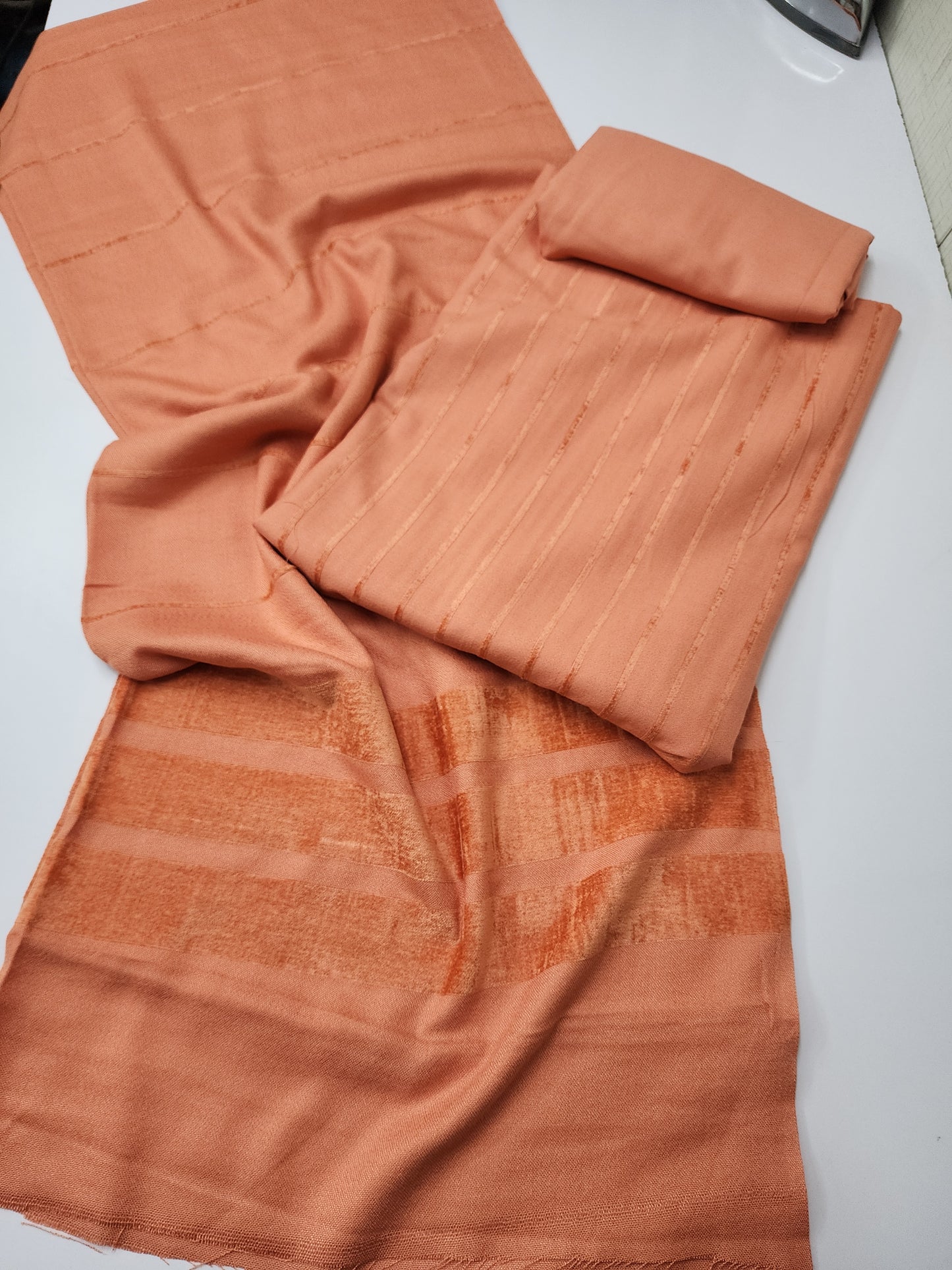 3 Piece Suit | Velvet Lining Marina Suit Allover With Shawl | New Arrival Beautiful Gift | Peach