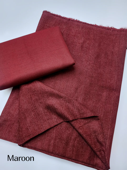 Marina Khaddi Made Velvet Lining Suit | 2 Piece 6 Yards Suit Perfect Gift | Maroon