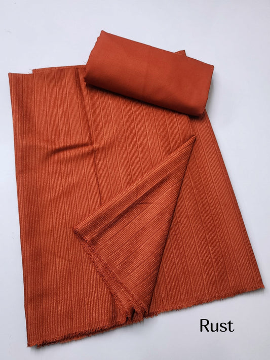 Marina Khaddi Made Velvet Lining Suit | 2 Piece 6 Yards Suit Perfect Gift | Rust