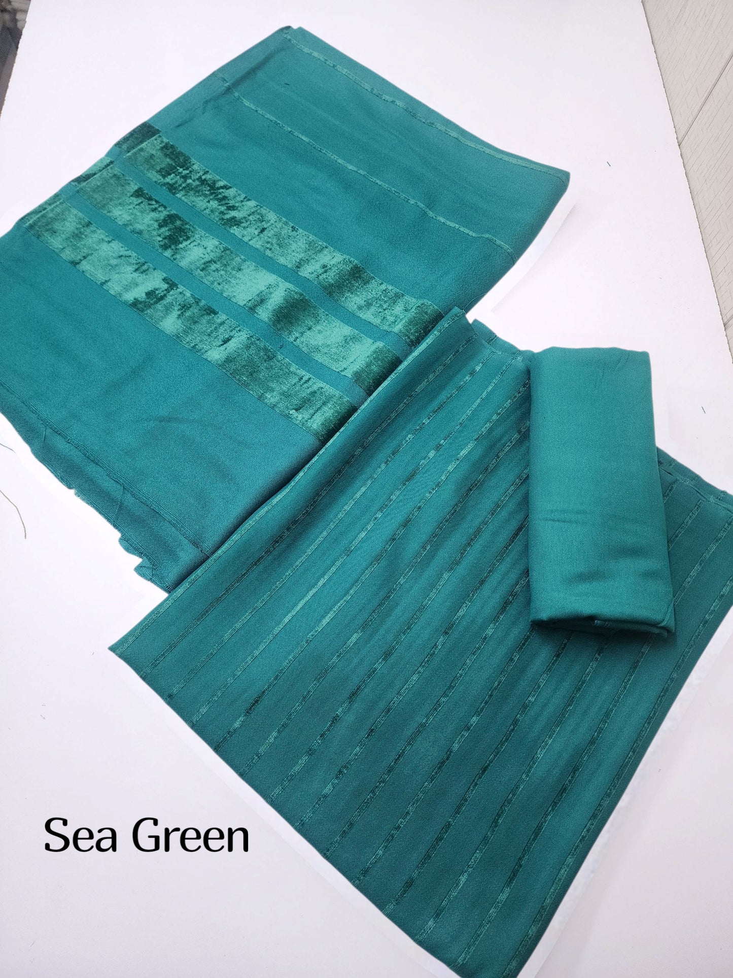 3 Piece Suit | Velvet Lining Marina Suit Allover With Shawl | New Arrival Beautiful Gift | Sea Green