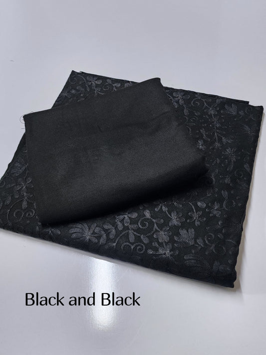 Pashmina 3 Piece Suit | Embroidered Shawl with Plain Suit Marina | Black with Black