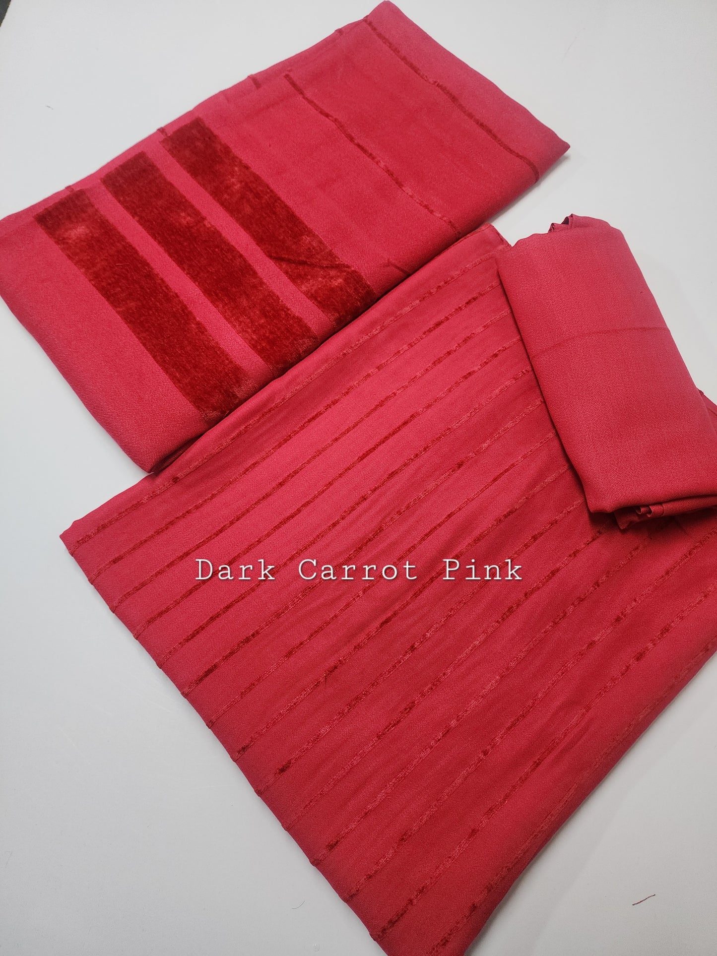 3 Piece Suit | Velvet Lining Marina Suit Allover With Shawl | New Arrival Beautiful Gift | Dark Carrot Pink