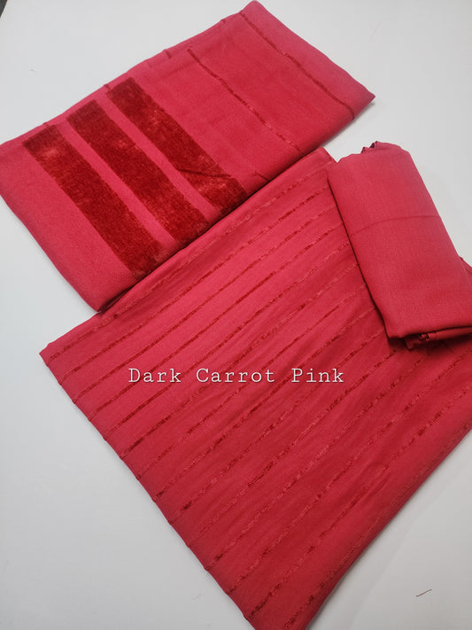 3 Piece Suit | Velvet Lining Marina Suit Allover With Shawl | New Arrival Beautiful Gift | Dark Tea Pink