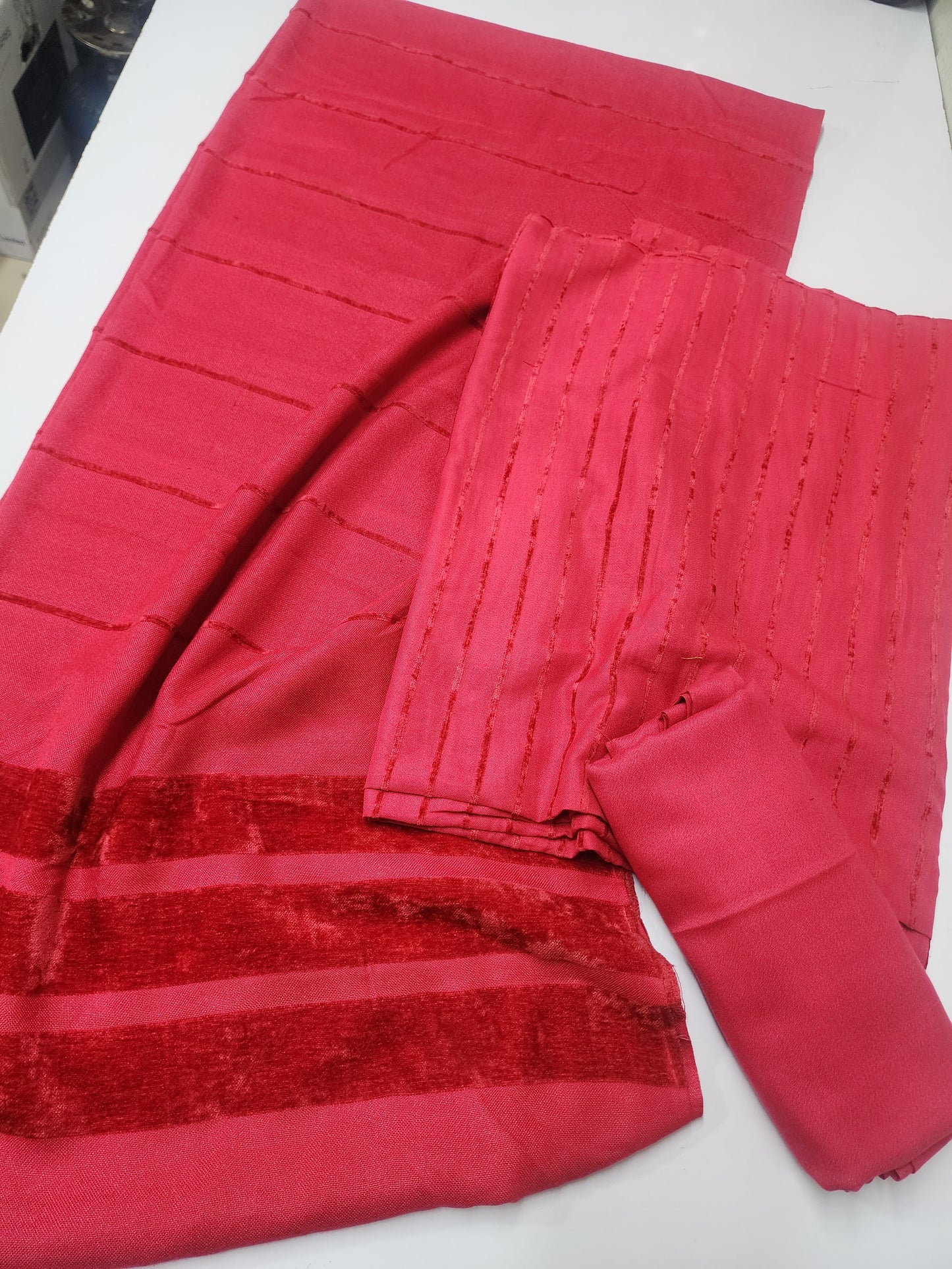 3 Piece Suit | Velvet Lining Marina Suit Allover With Shawl | New Arrival Beautiful Gift | Dark Carrot Pink