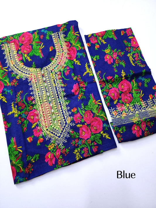 Tropical Marina Embroidered 2 Piece Suit | Blue