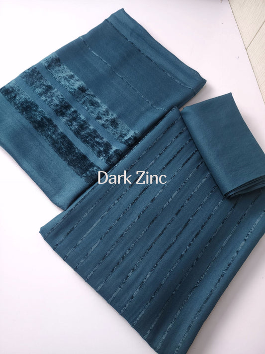 3 Piece Suit | Velvet Lining Marina Suit Allover With Shawl | New Arrival Beautiful Gift | Dark Zinc New