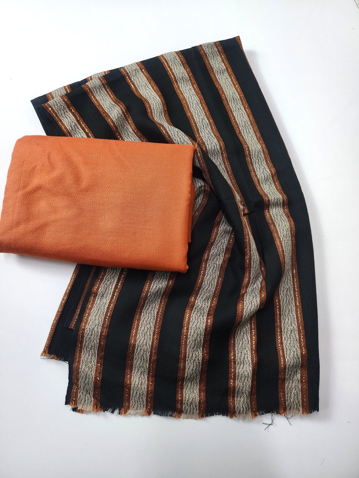 3 Piece Suit | Plain Marina Suit With Pashmina Lining Shawl Perfect Gift | Rust