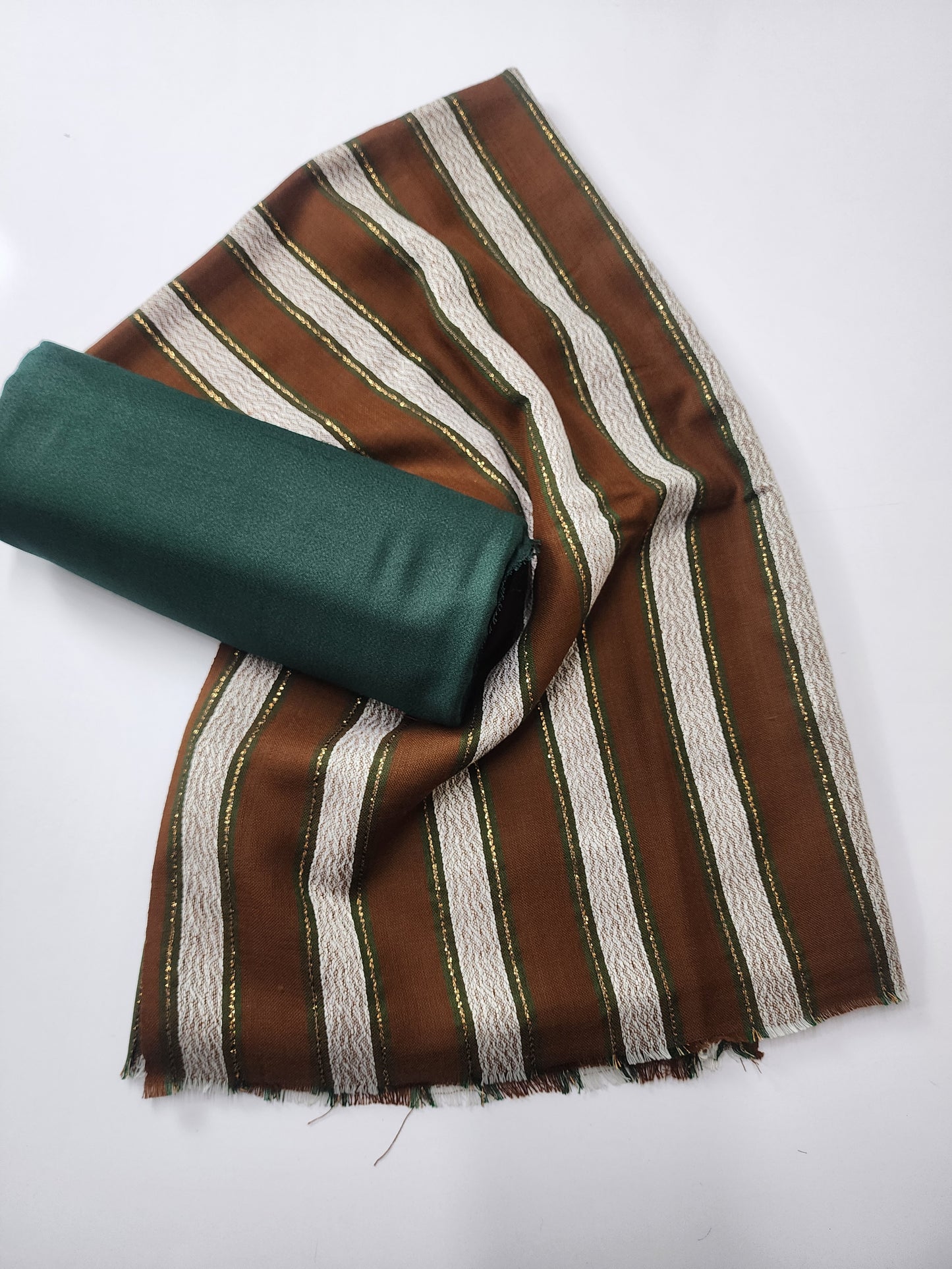 3 Piece Suit | Plain Marina Suit With Pashmina Lining Shawl Perfect Gift | Dark Green