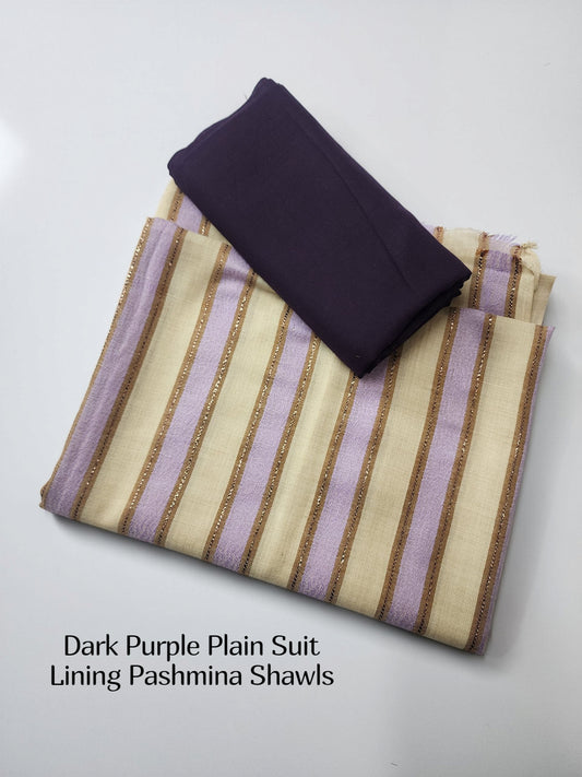 3 Piece Suit | Plain Marina Suit With Pashmina Lining Shawl Perfect Gift | Purple