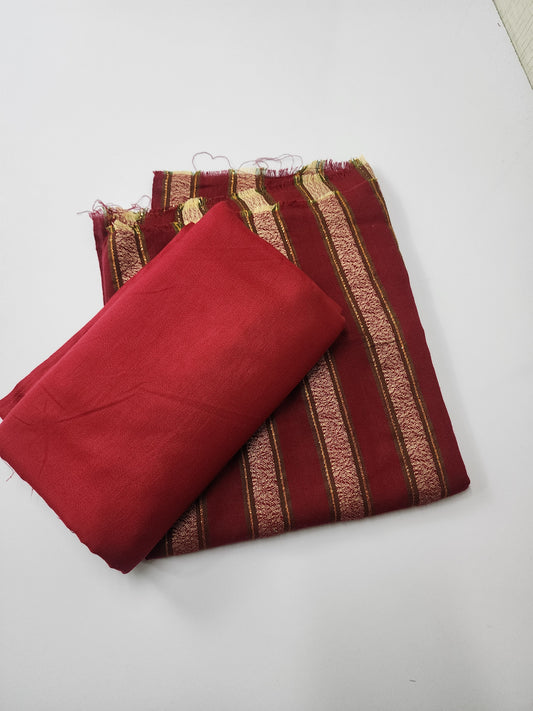 3 Piece Suit | Plain Marina Suit With Pashmina Lining Shawl Perfect Gift | Maroon