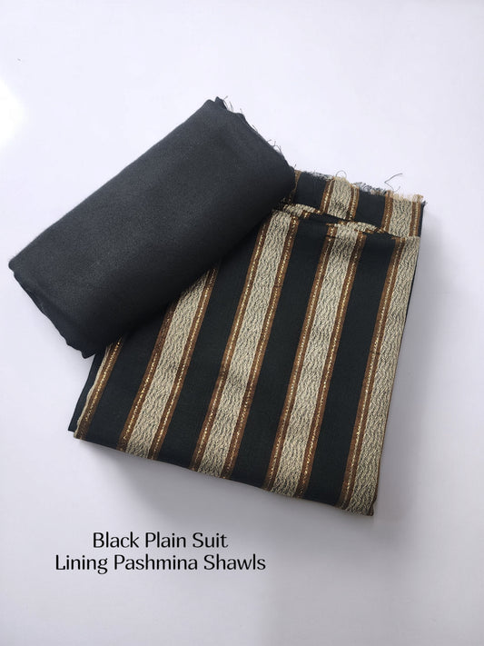 3 Piece Suit | Plain Marina Suit With Pashmina Lining Shawl Perfect Gift | Black