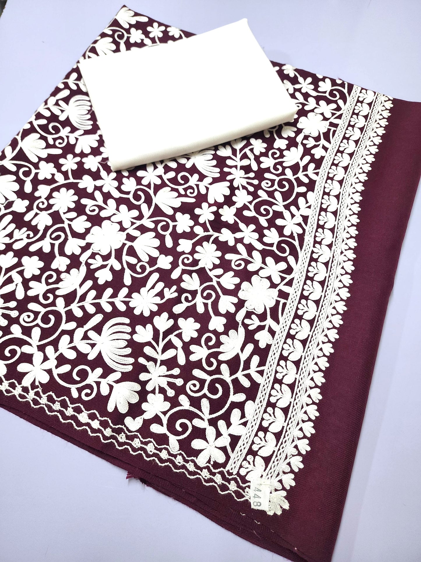 Pashmina 3 Piece Suit | Embroidered Shawl with Plain Suit Marina | Magenta