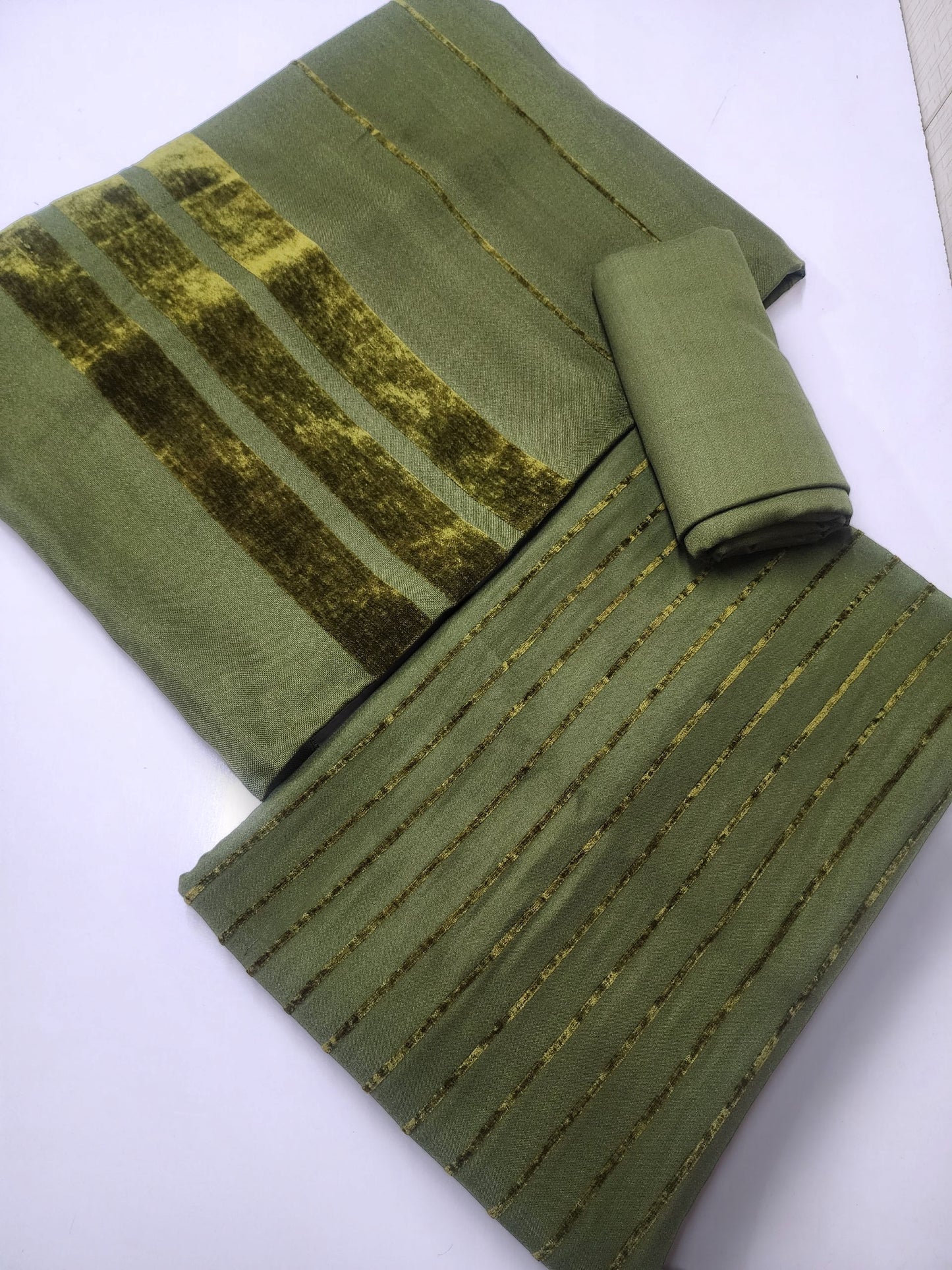 3 Piece Suit | Velvet Lining Marina Suit Allover With Shawl | New Arrival Beautiful Gift | Dark Mehndi New