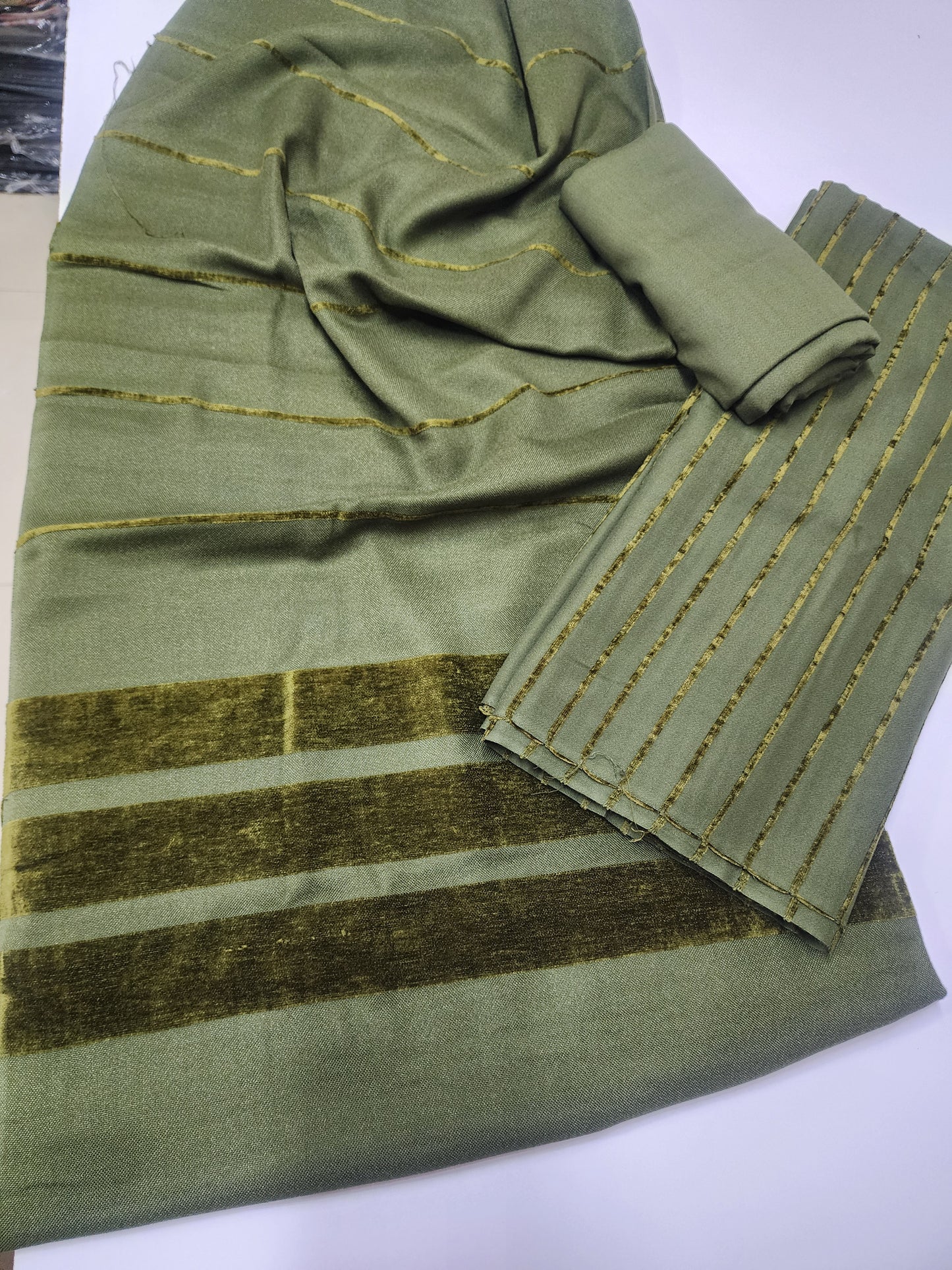 3 Piece Suit | Velvet Lining Marina Suit Allover With Shawl | New Arrival Beautiful Gift | Dark Mehndi New