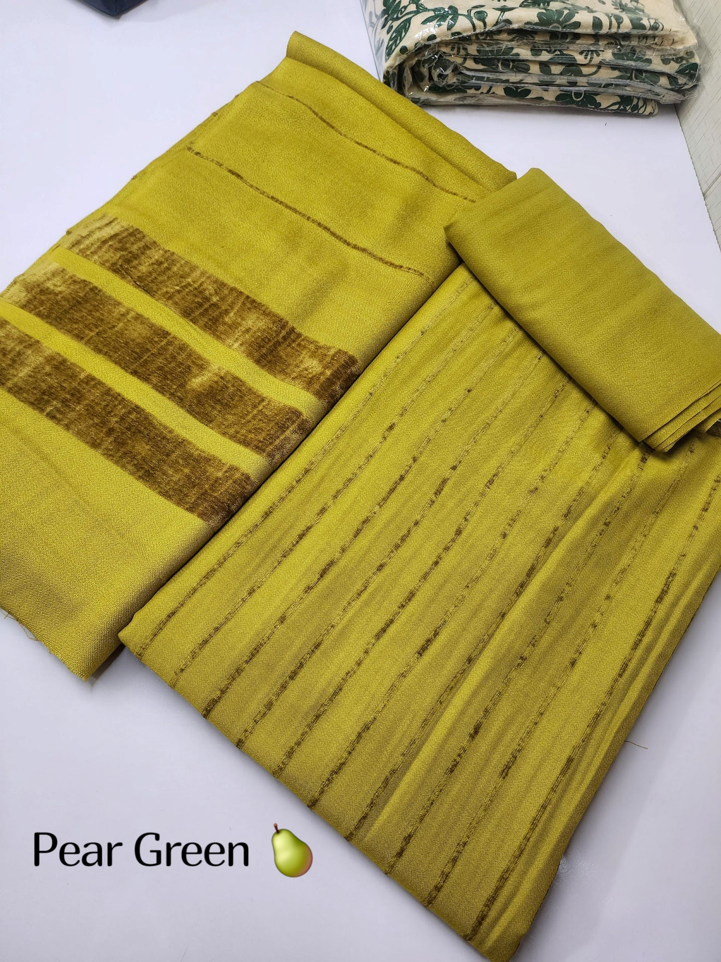 3 Piece Suit | Velvet Lining Marina Suit Allover With Shawl | New Arrival Beautiful Gift | Pear Green