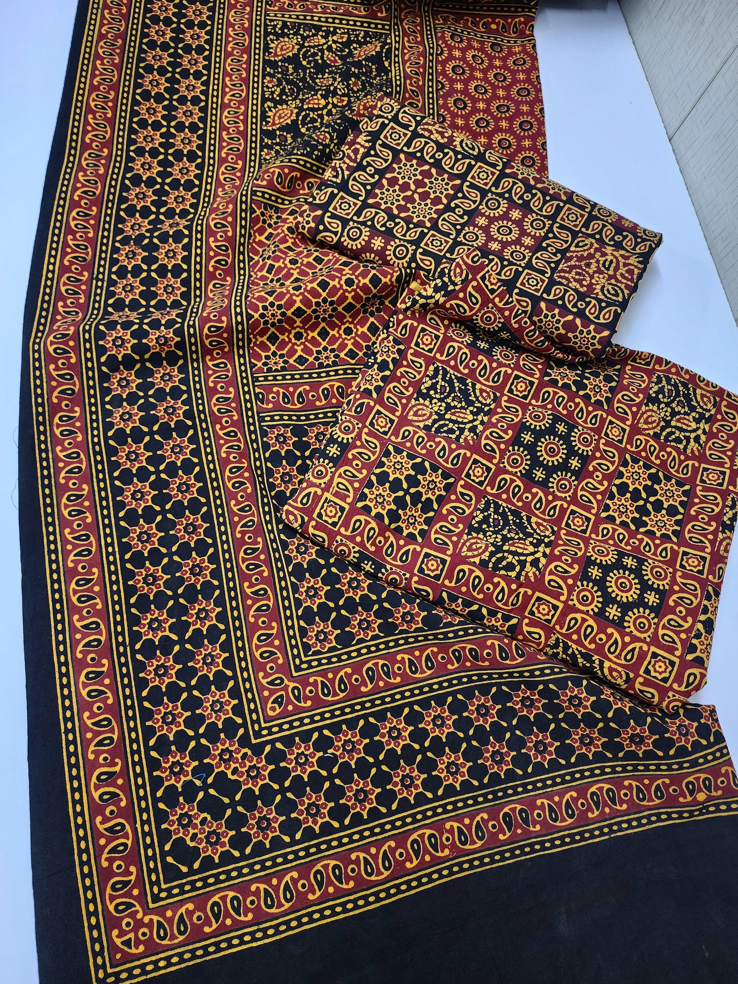 Ajrak Cotton 3 Piece Unstitched Suit Block Printed
