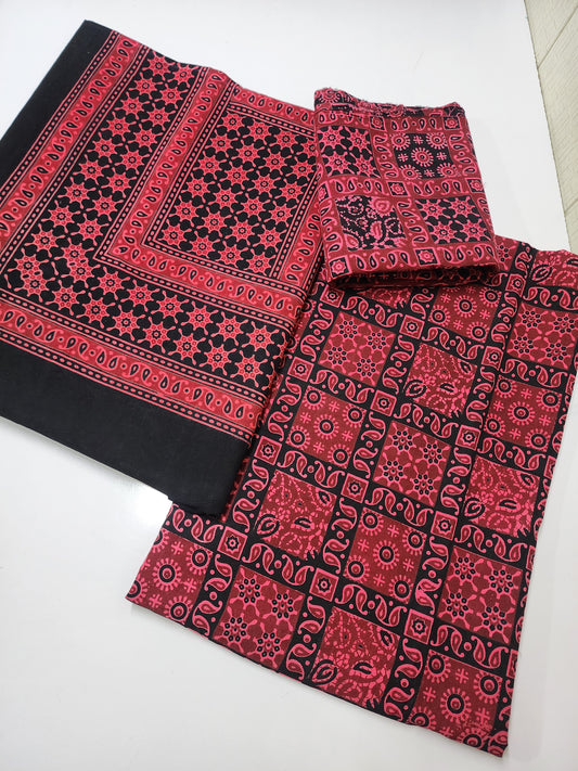 Ajrak Cotton 3 Piece Unstitched Suit Block Printed
