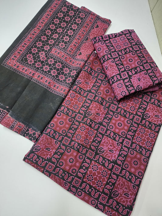 Ajrak Cotton 3 Piece Unstitched Suit Block Printed