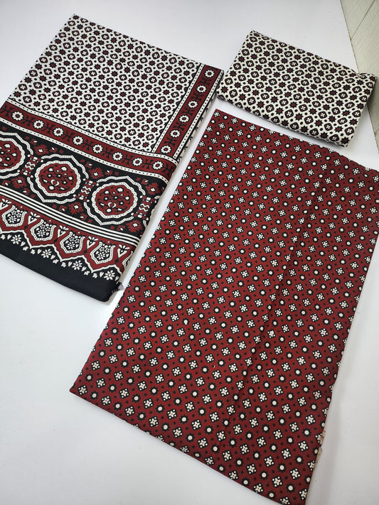 Ajrak Cotton 3 Piece Unstitched Suit 25% OFF