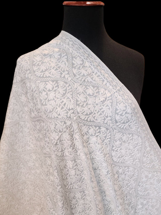 Pashmina Embroidered Shawl | Kashmiri Aar Work Embroidery Perfect Gift in Sale Price White Matka Design