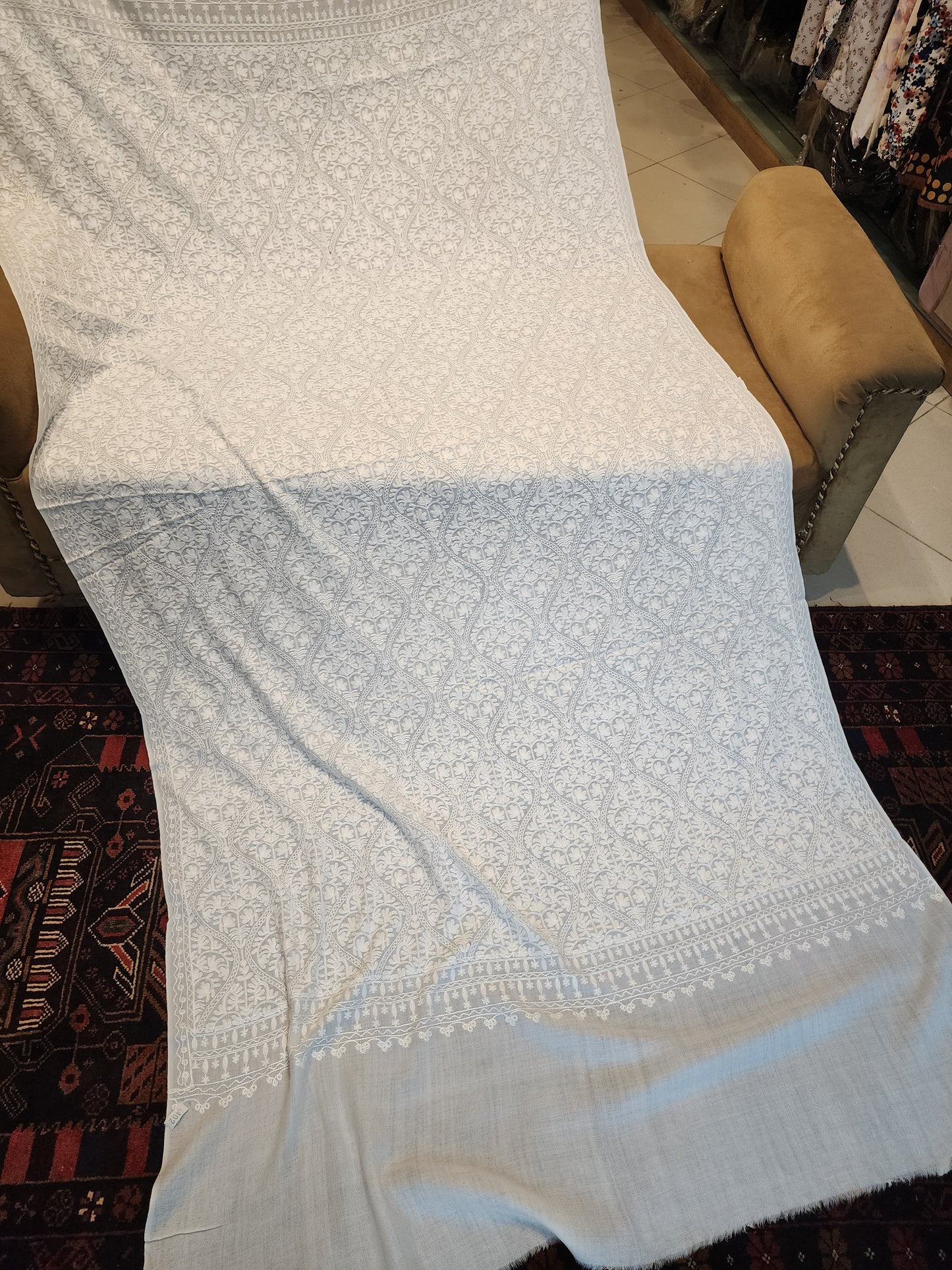 Pashmina Embroidered Shawl | Kashmiri Aar Work Embroidery Perfect Gift in Sale Price White Matka Design