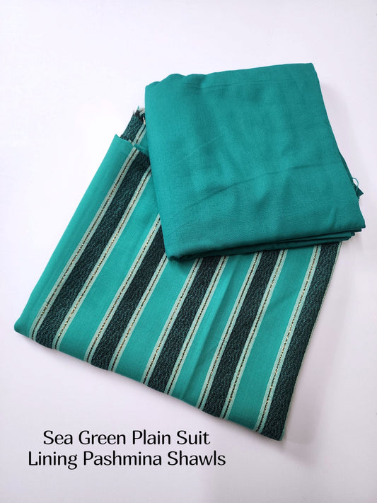 3 Piece Suit | Plain Marina Suit With Pashmina Lining Shawl Perfect Gift | Sea Green