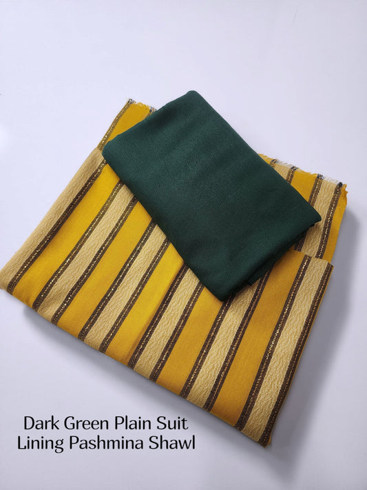 3 Piece Suit | Plain Marina Suit With Pashmina Lining Shawl Perfect Gift | Dark Green