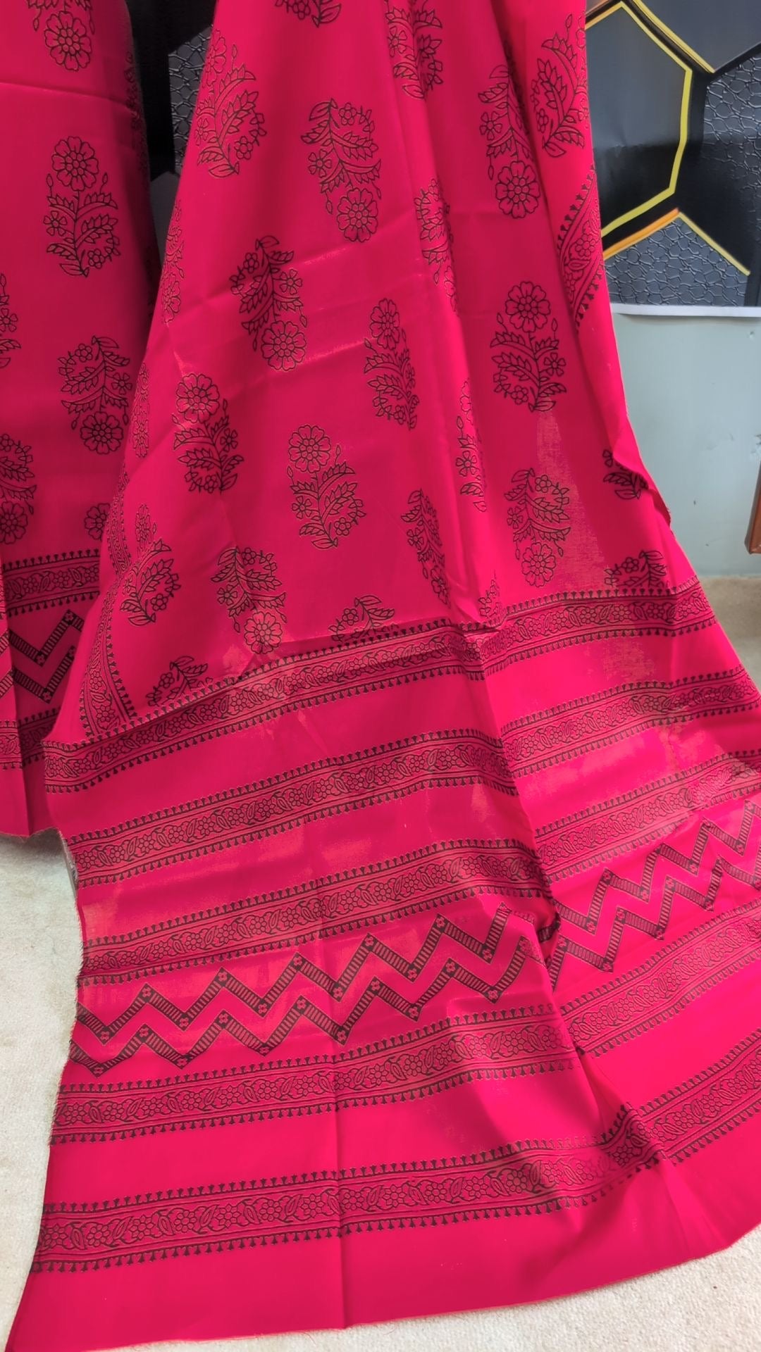 Hand Block Print Lawn 3 Piece Suit Ajrak Style Pure Lawn | Pink