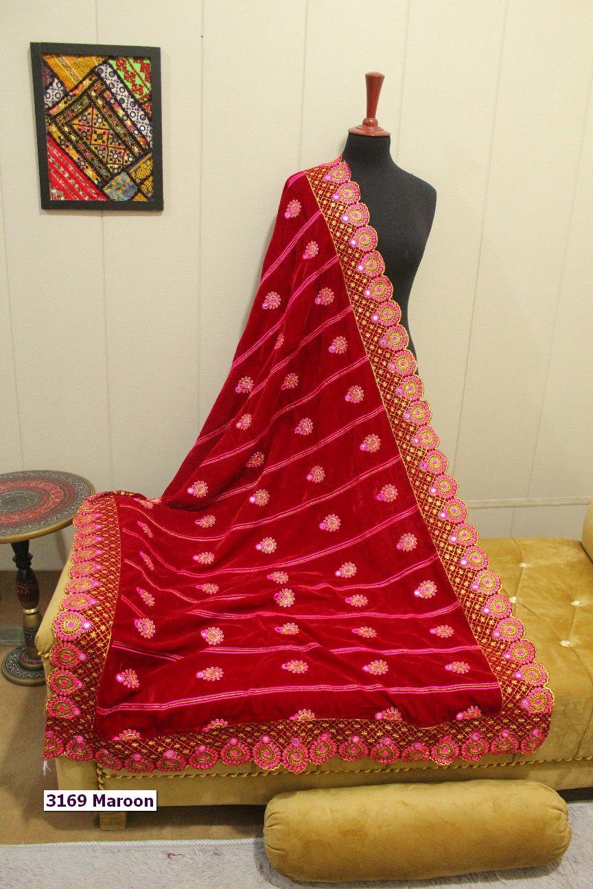 Maroon Velvet Embroidered Shawl